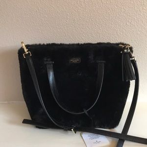 KATE SPADE black fur satchel mini crossbody bag